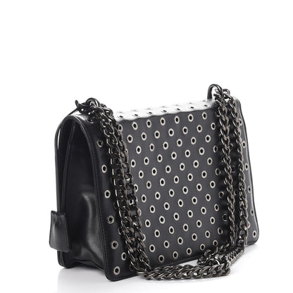 Prada Soft Calf Grommet Lock Flap Chain Shoulder Bag Black 3 of 10