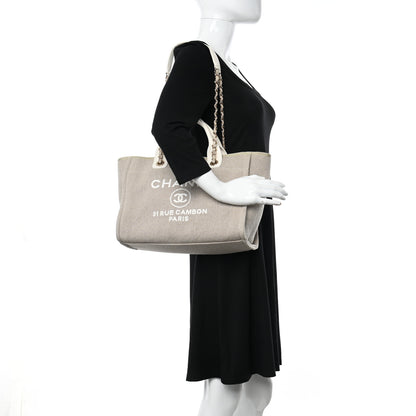 Chanel Mixed Fibers Calfskin Small Deauville Tote Beige White 2 of 12