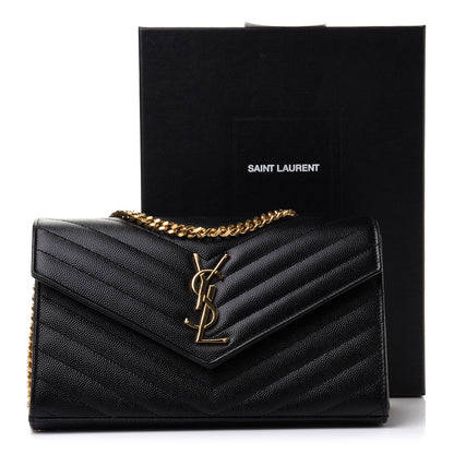 Saint Laurent Grain De Poudre Matelasse Chevron Monogram Chain Wallet Black 10 of 10