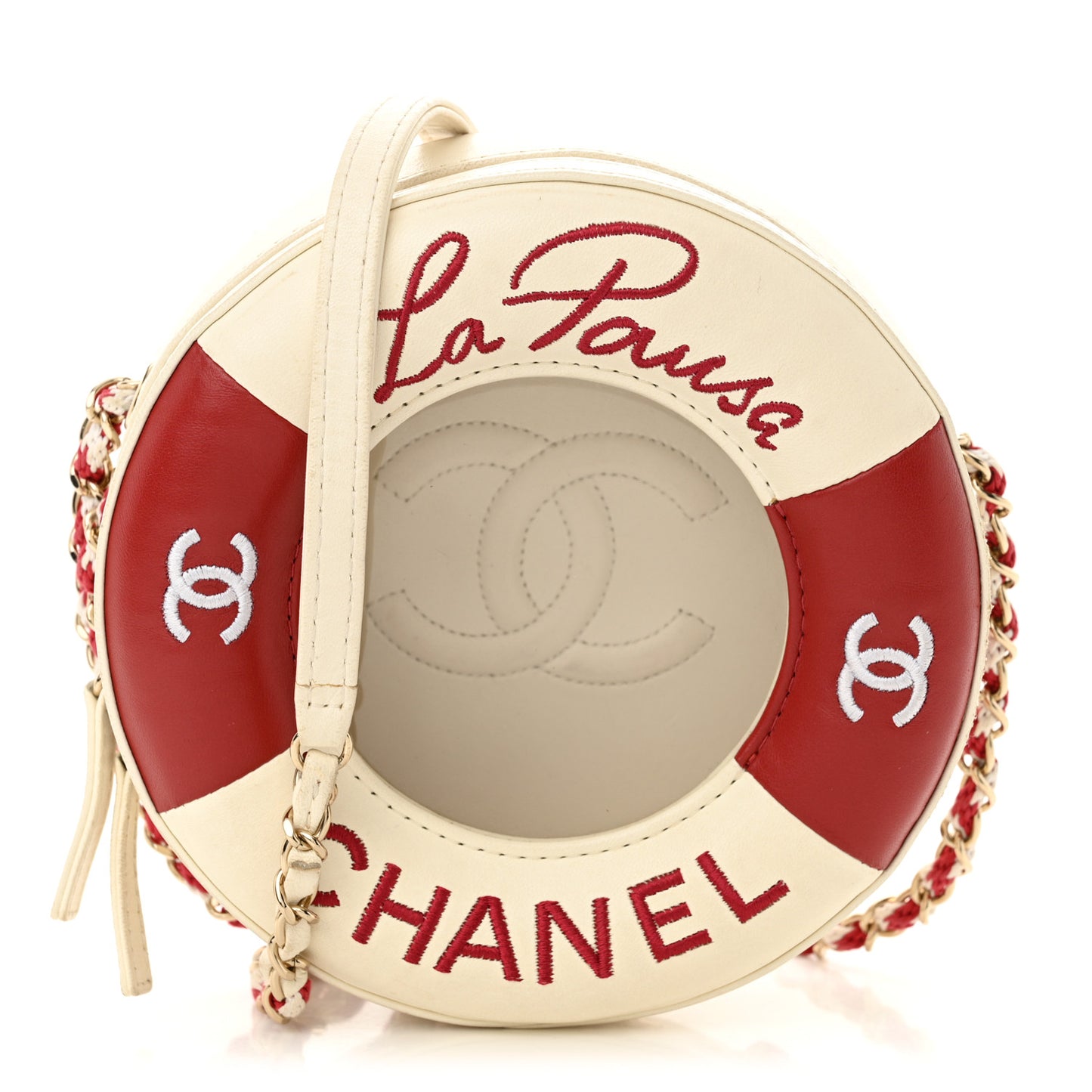 Lambskin Coco Lifesaver Round Bag Red White