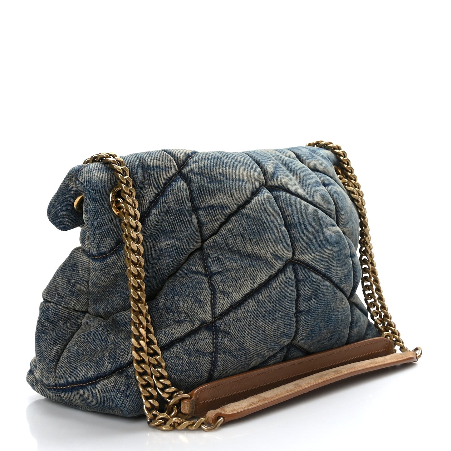 Denim Quilted Small Loulou Puffer Monogram Chain Satchel Blue Cinnamon