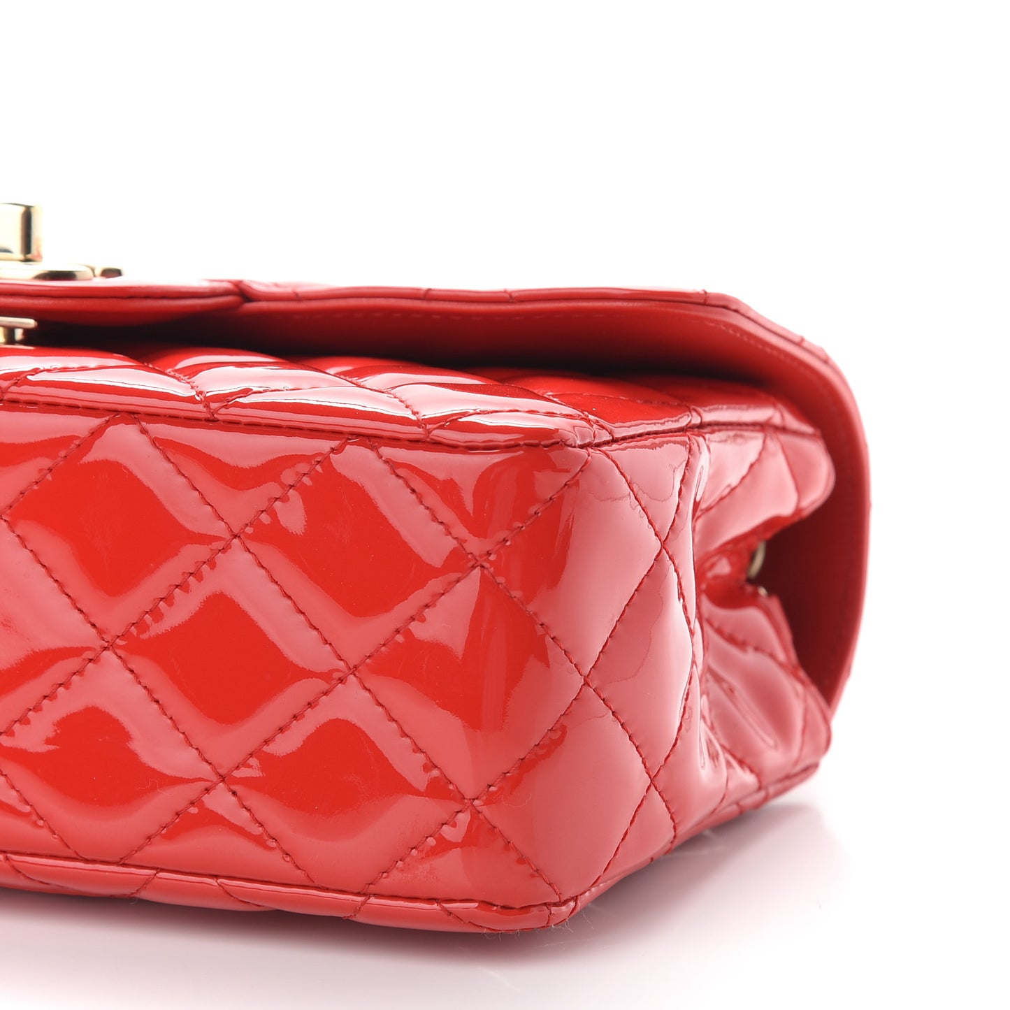 Patent Calfskin Quilted Mini Rectangular Flap Red