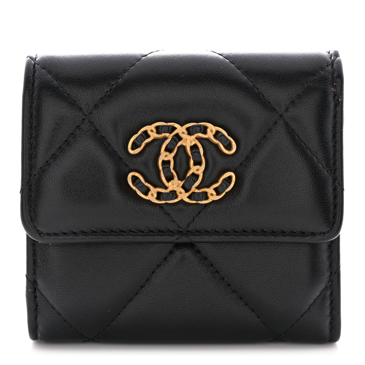 Chanel Goatskin Quilted Chanel 19 Small Flap Wallet Black 1 of 10