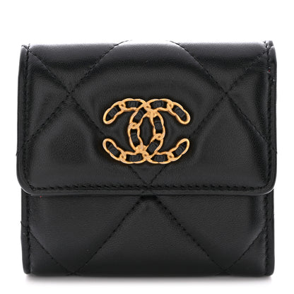 Chanel Goatskin Quilted Chanel 19 Small Flap Wallet Black 1 of 10