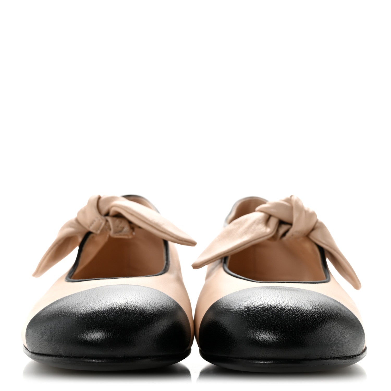 Chanel Lambskin Bow Mary Jane Flats 36 Light Blue Black 40 Beige Black 37.5 Beige Black 3 of 9