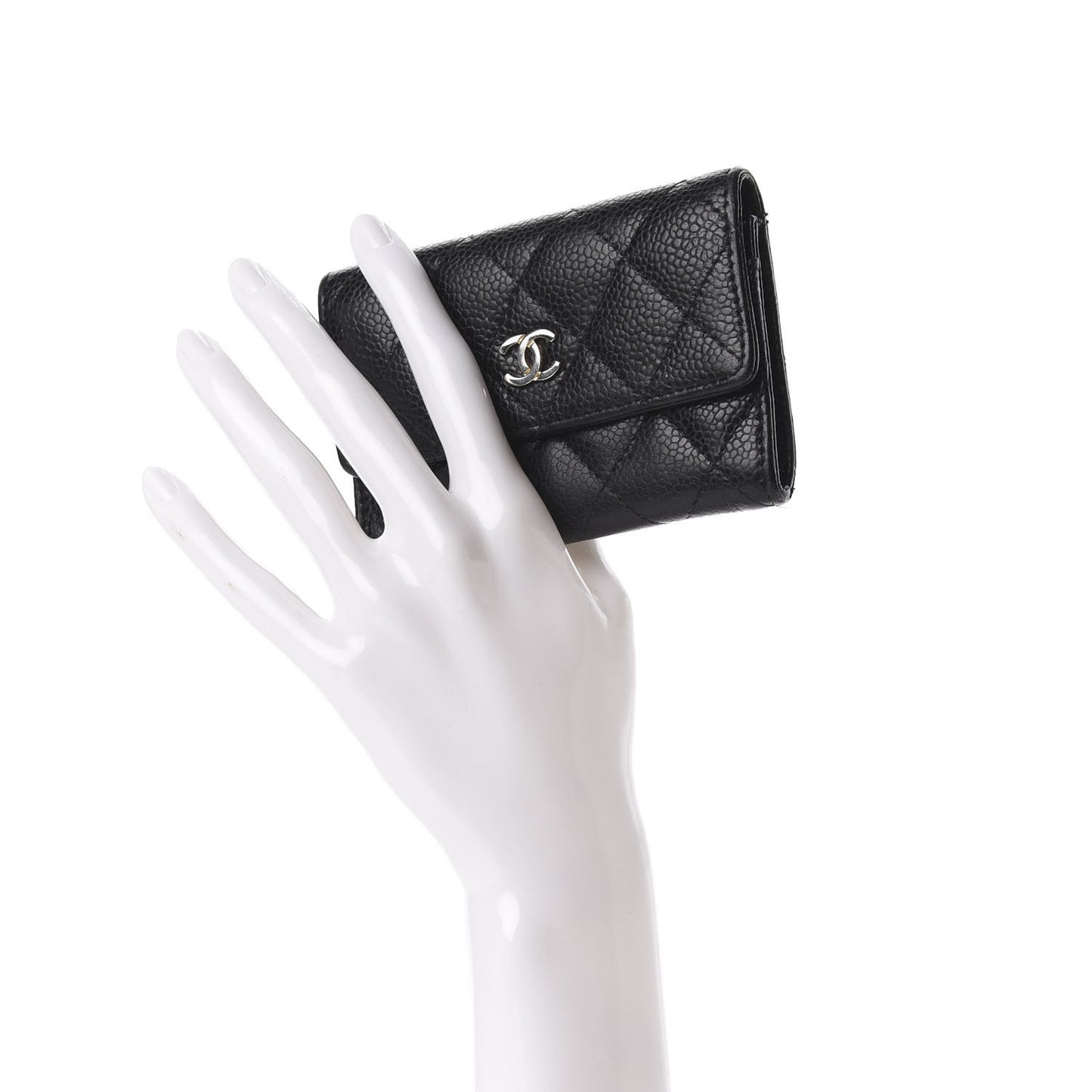 Caviar Quilted Flap Card Holder Black