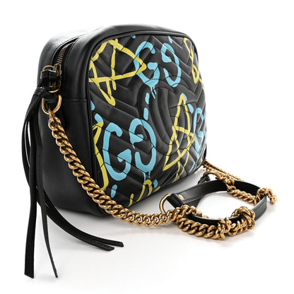 Gucci Calfskin Matelasse GucciGhost Medium GG Marmont Chain Shoulder Bag Black New Acquamarine 2 of 12