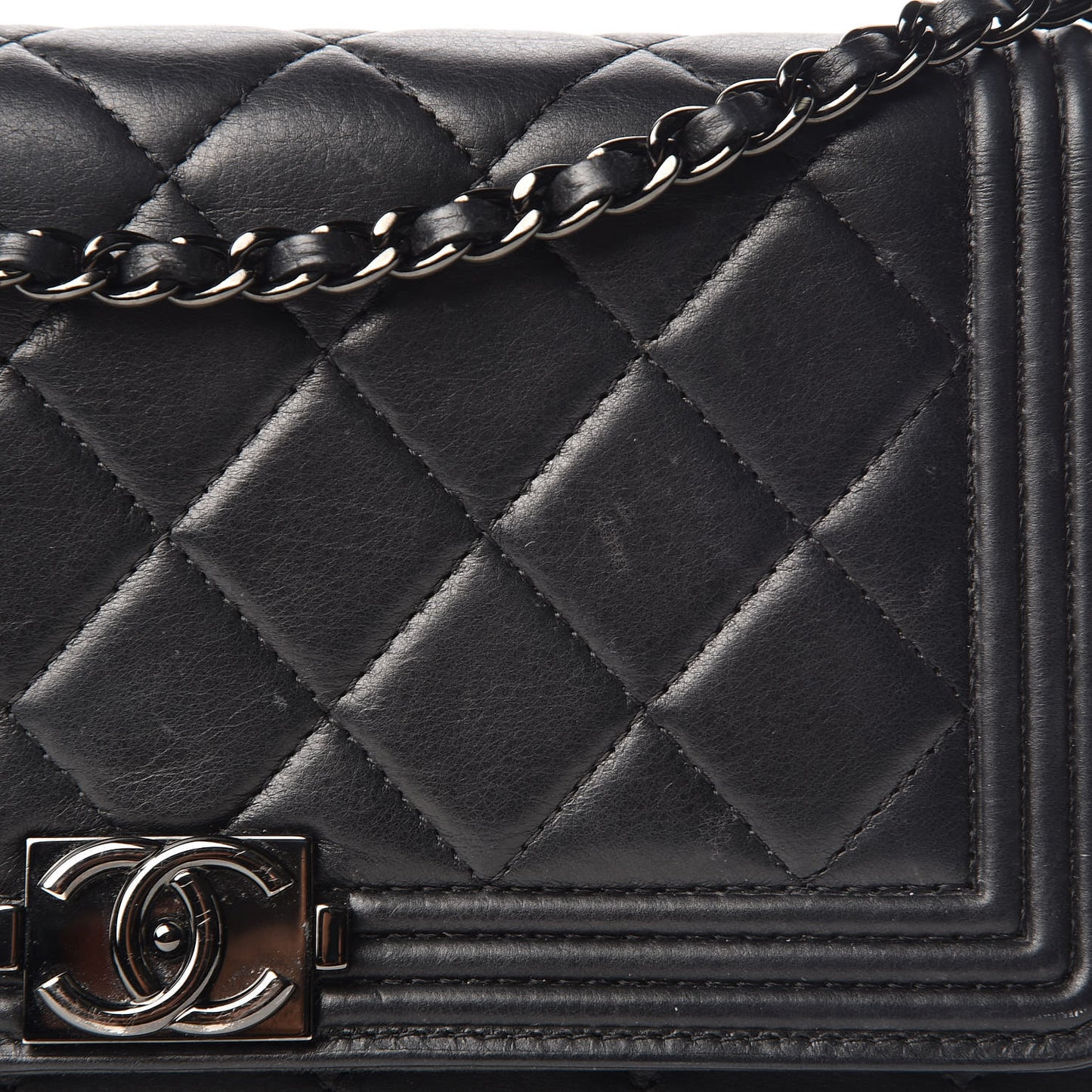 Lambskin Quilted Boy Wallet On Chain WOC Black