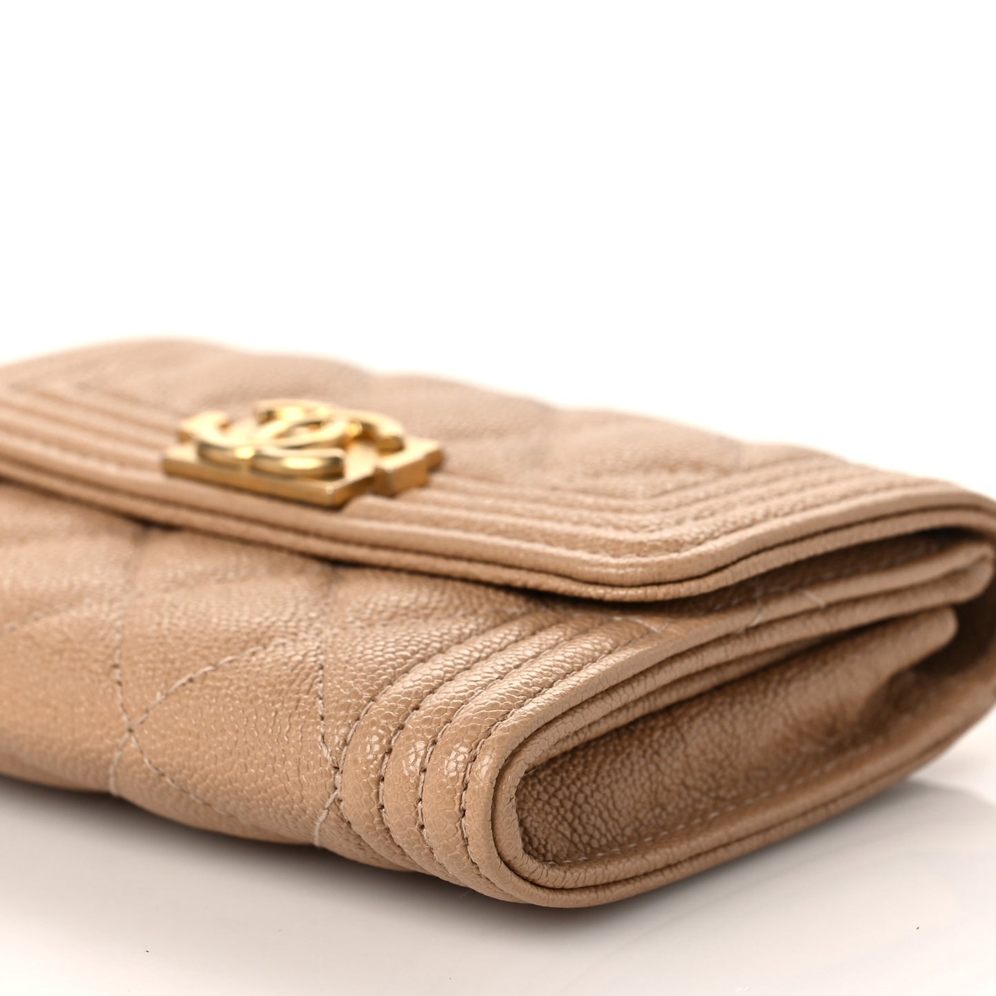 Caviar Quilted Boy Card Holder Wallet Beige