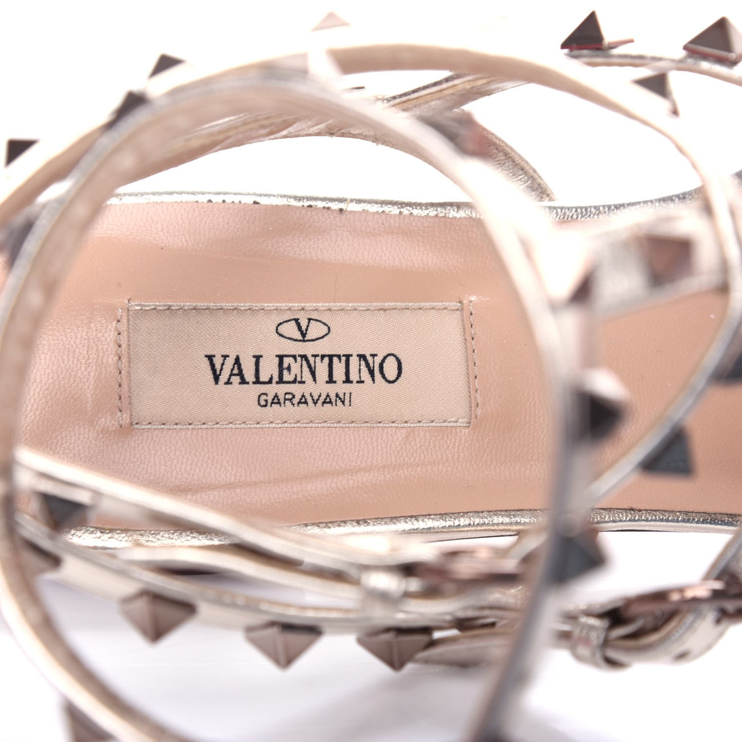 Valentino Garavani Metallic Nappa Rockstud Ankle Wrap Flat Thong Sandals 39 Platino 8 of 11