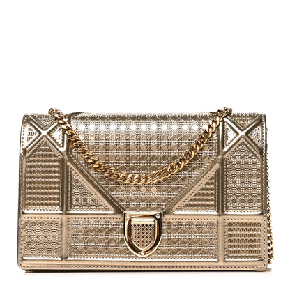 Christian Dior Metallic Patent Micro-Cannage Diorama Wallet on Chain Pouch Gold 1 of 10