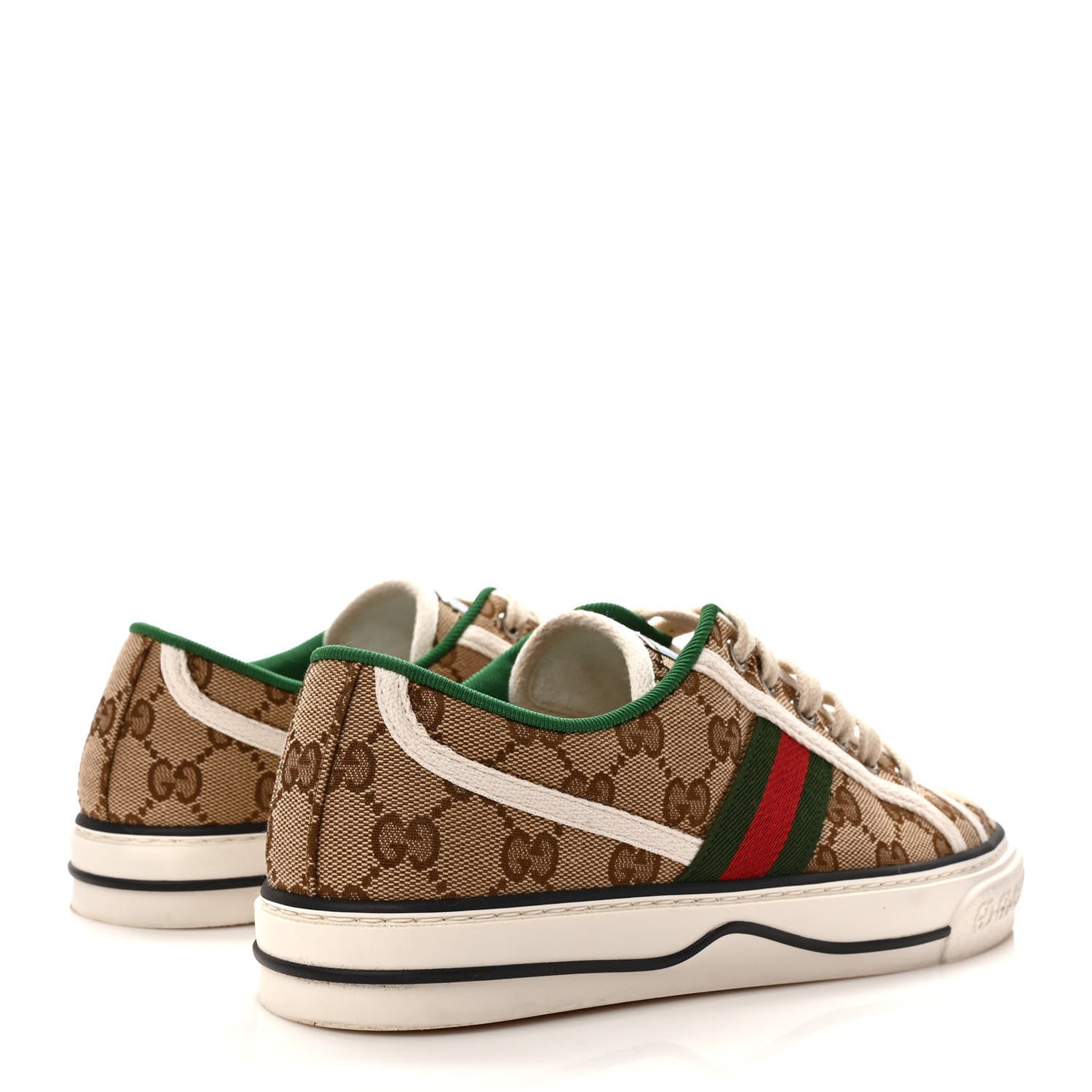 GG Monogram Web Womens 1977 Tennis Sneakers 38 Beige Ebony Mystic White