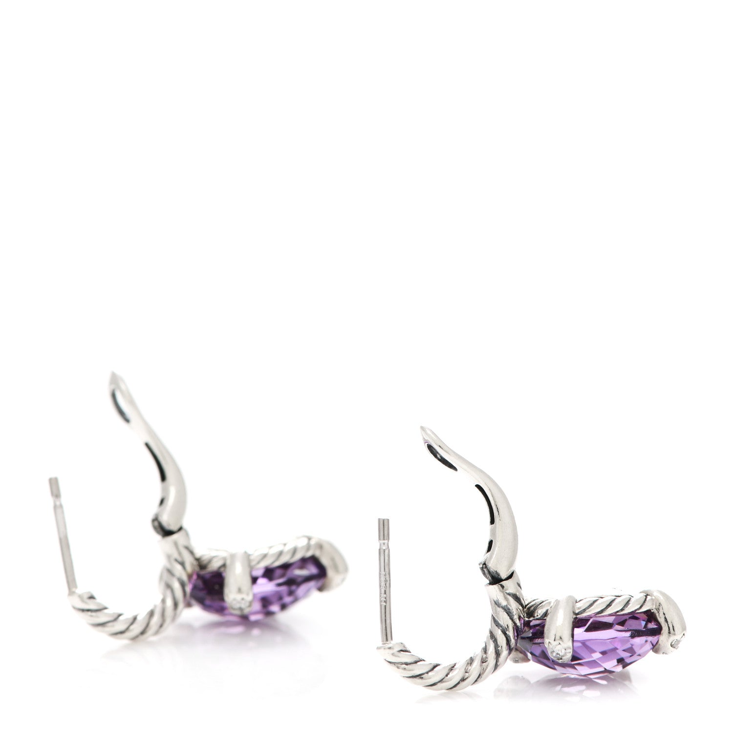 David Yurman Sterling Silver Diamond Amethyst Chatelaine Drop Earrings 3 of 5