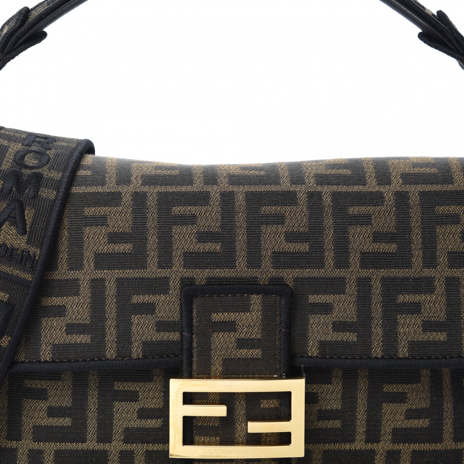 Fendi Fabric Jacquard FF 1974 Medium Baguette Tobacco Moro Black 11 of 11