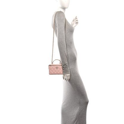 Chanel Lambskin Quilted Metal Enamel Flower Mini Top Handle Vanity Case With Chain Light Pink 2 of 11