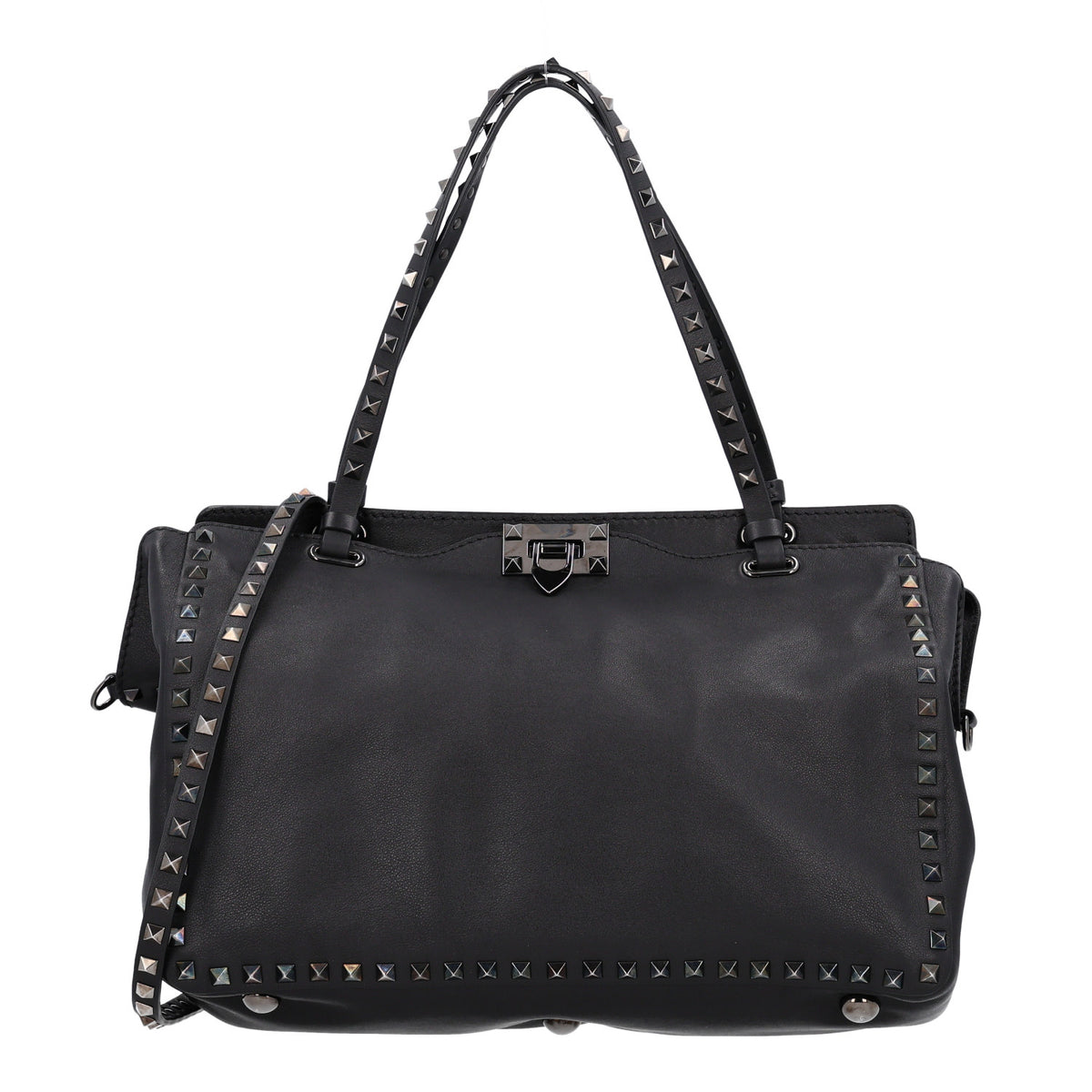 Valentino Garavani Vitello Medium Rockstud Tote Black 1 of 9