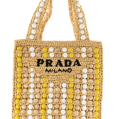 Prada Raffia Wood Bead Embroidered Logo Tote Bag Naturale 7 of 11