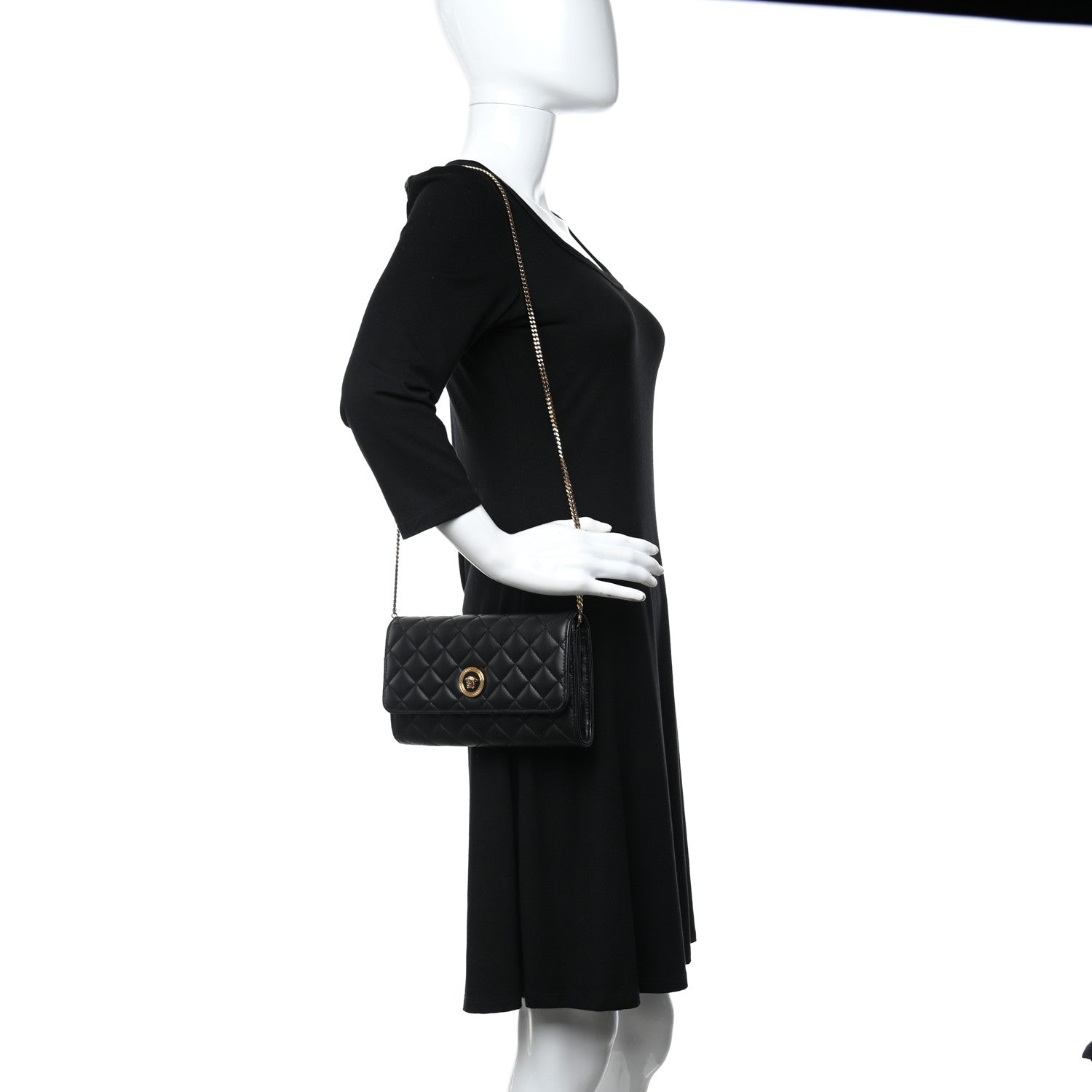 Versace Lambskin Quilted Medusa Wallet On Chain Crossbody Black 2 of 11