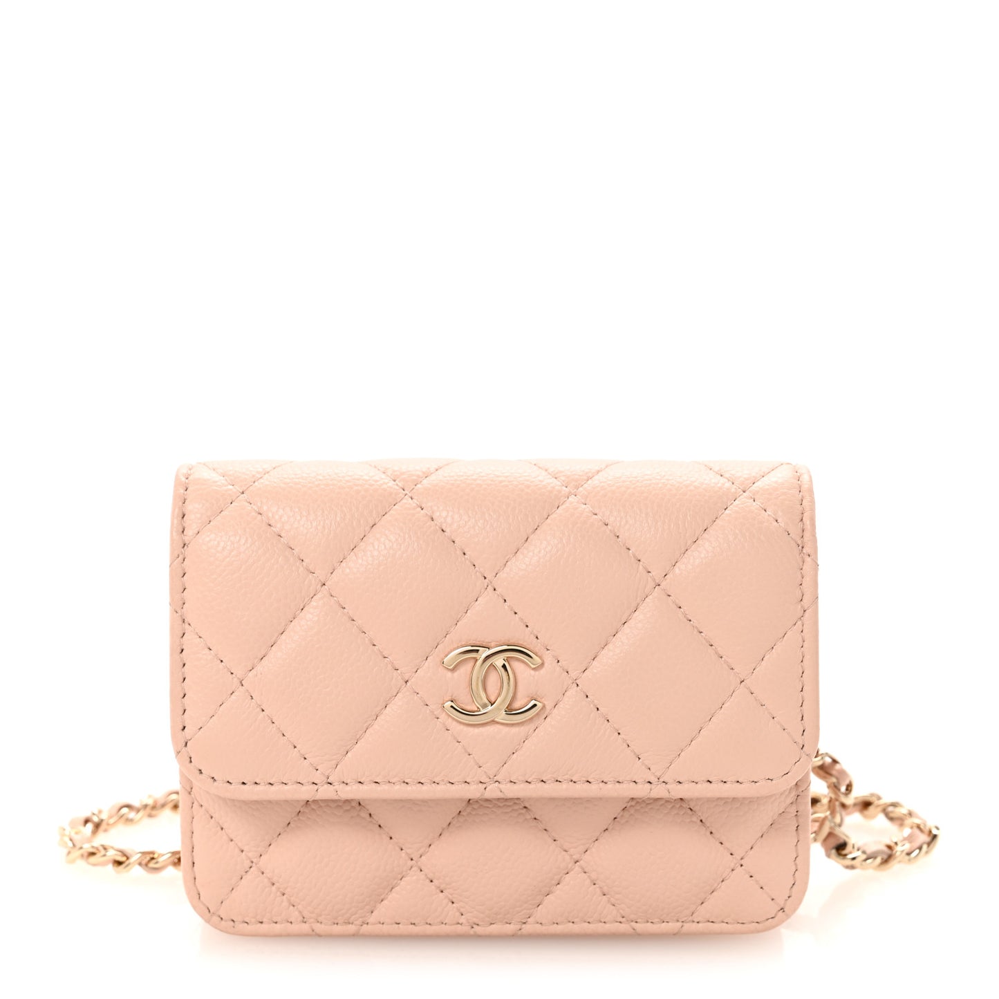 Caviar Quilted Mini Chain Belt Bag Light Beige