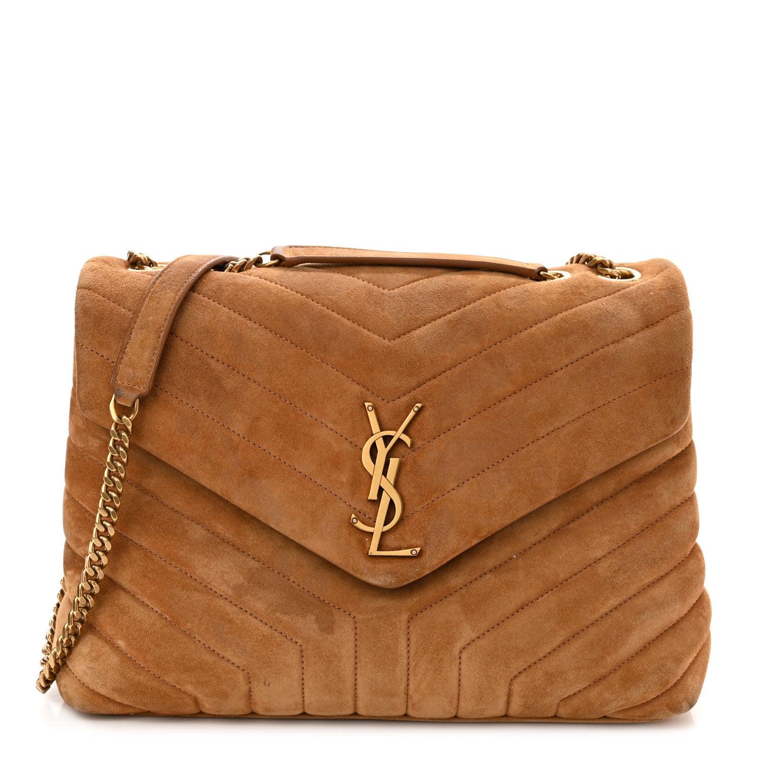 Saint Laurent Suede Y Quilted Monogram Medium Loulou Chain Satchel Cinnamon 1 of 13