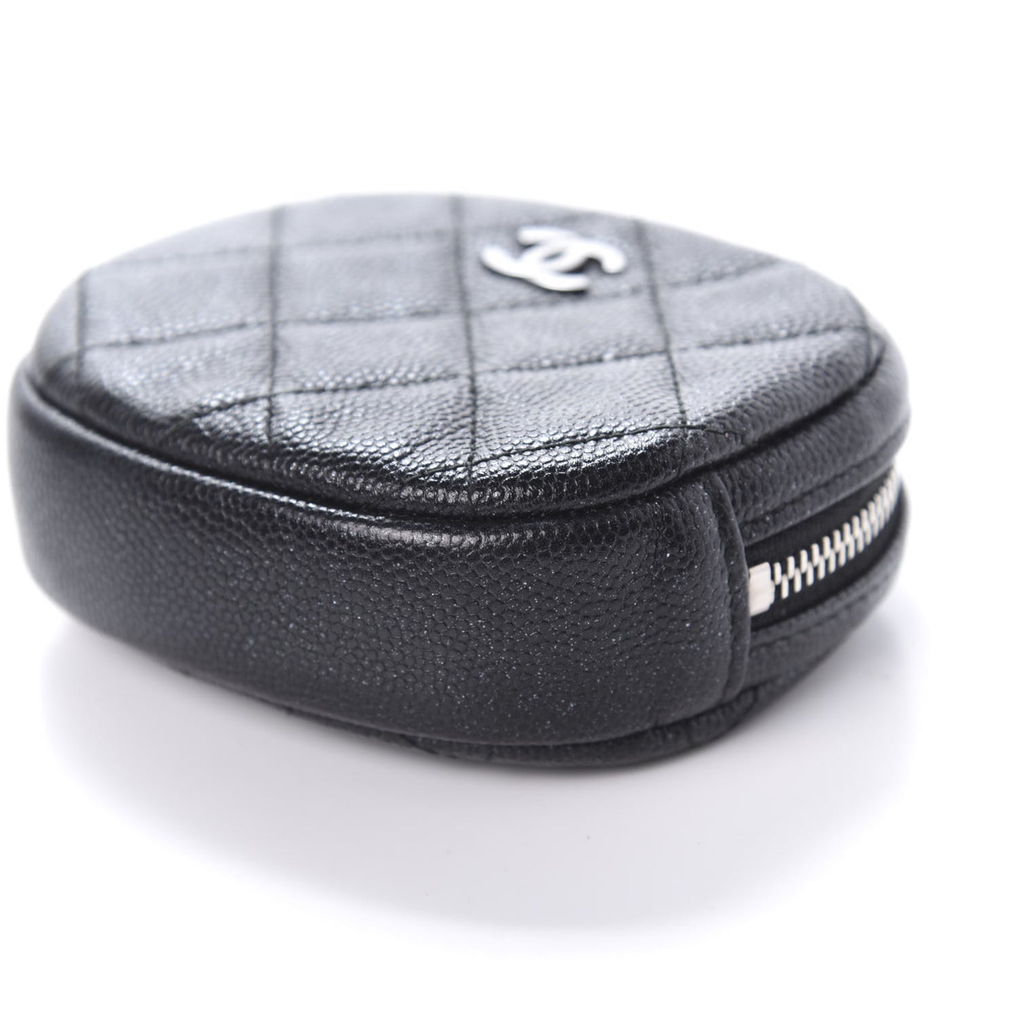 Iridescent Caviar Quilted Zip Around Classic Coin Purse Black