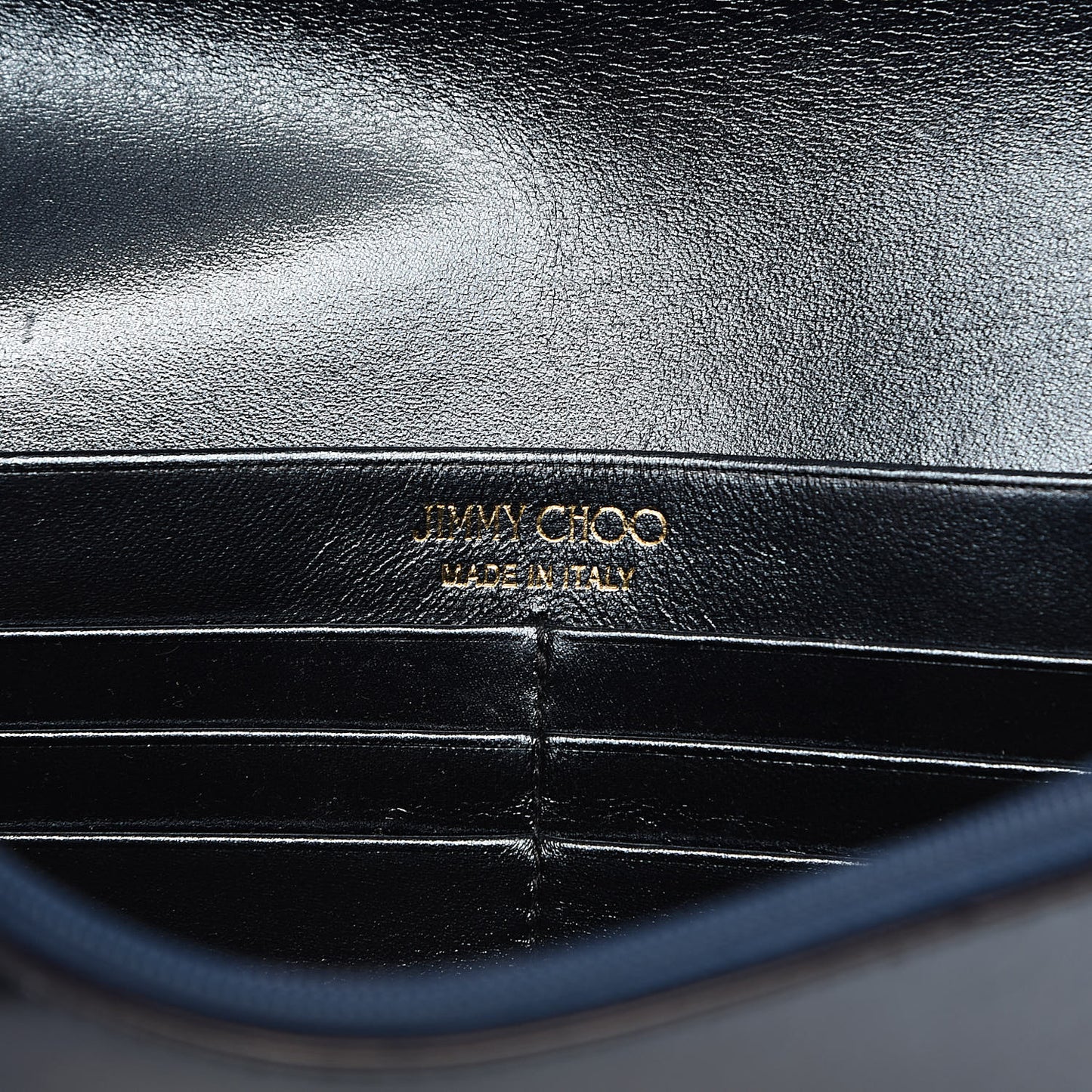 Metallic Calfskin Chain Wallet Blue