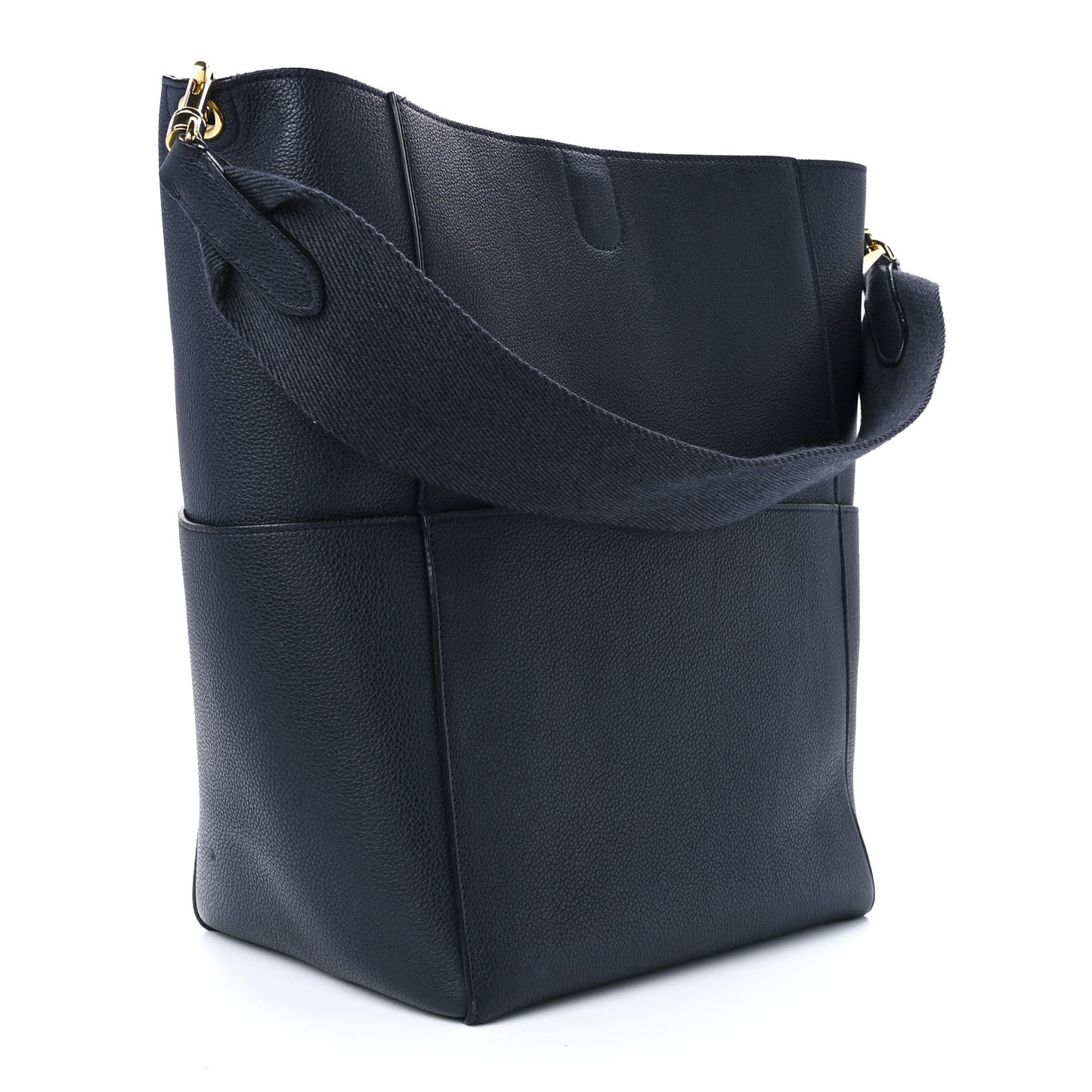 Soft Grained Calfskin Sangle Bucket Bag Navy Blue