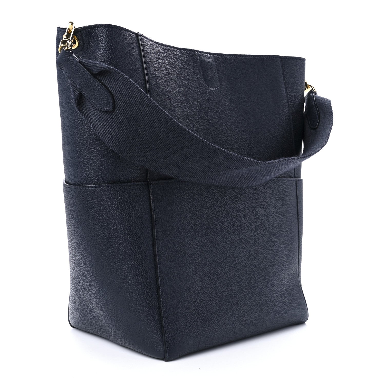 Celine Soft Grained Calfskin Sangle Bucket Bag Navy Blue 2 of 10