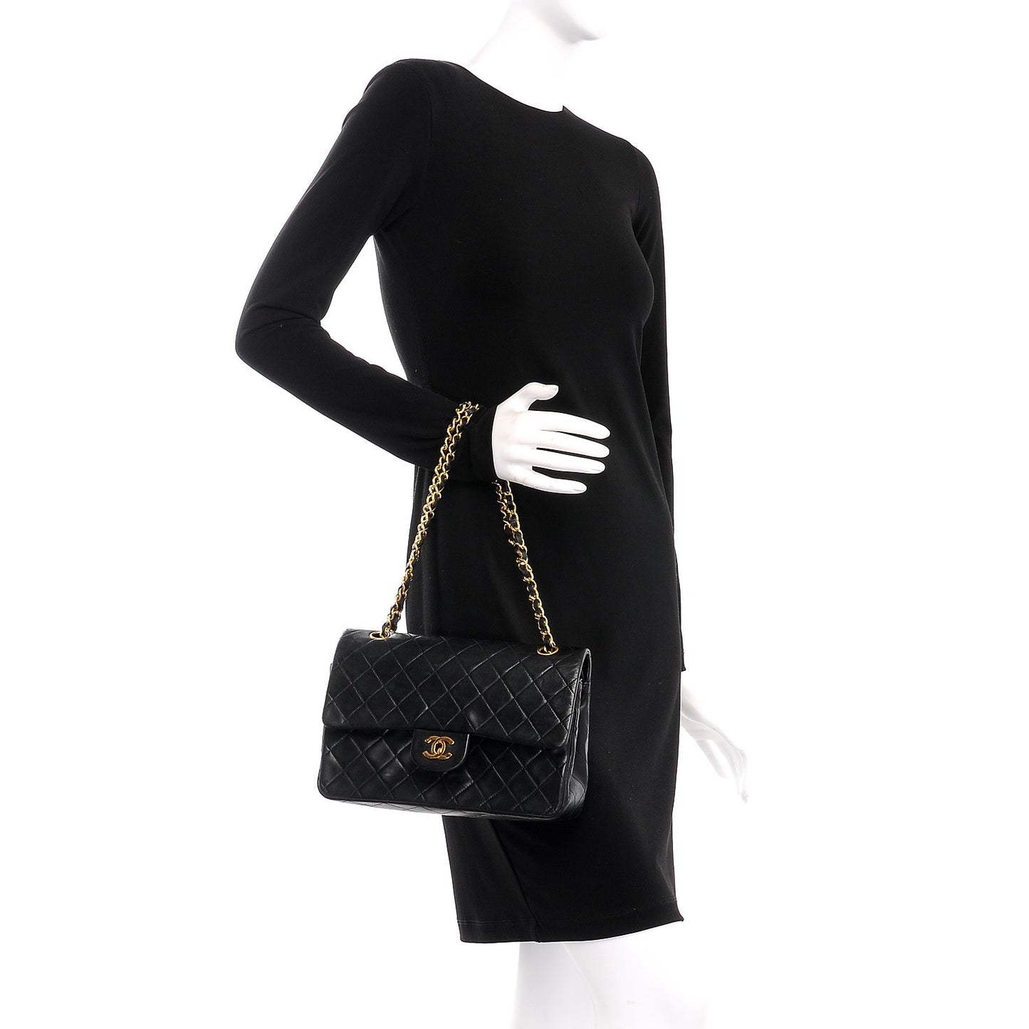 Lambskin Quilted Medium Double Flap Black