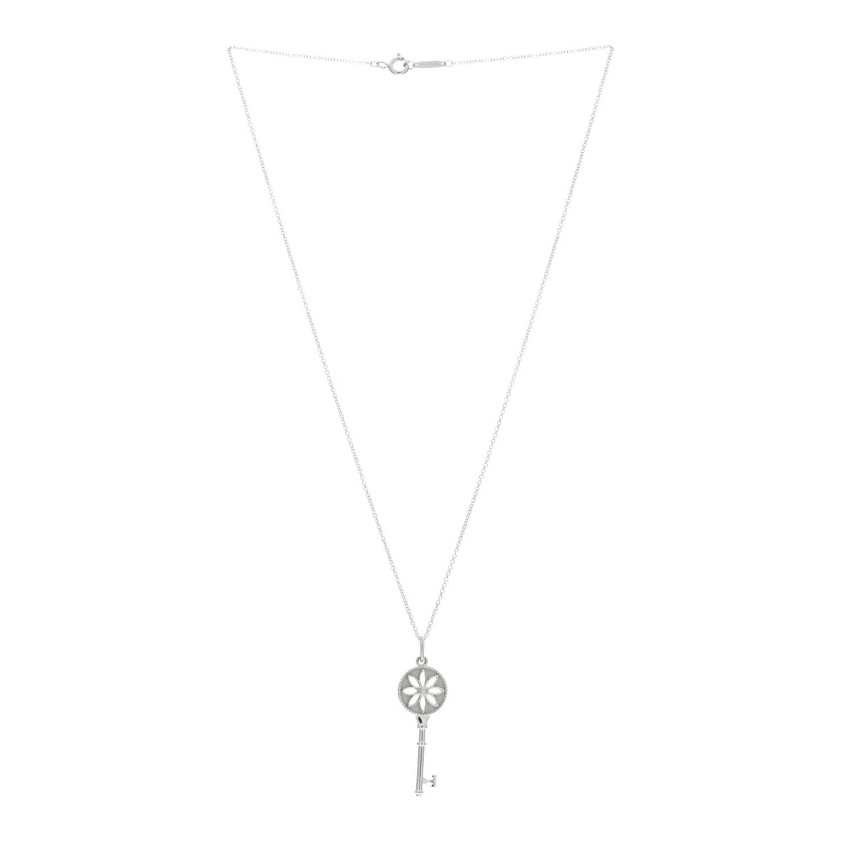 Sterling Silver Diamond Small Daisy Key Pendant Necklace