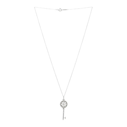 Tiffany Sterling Silver Diamond Small Daisy Key Pendant Necklace 3 of 4