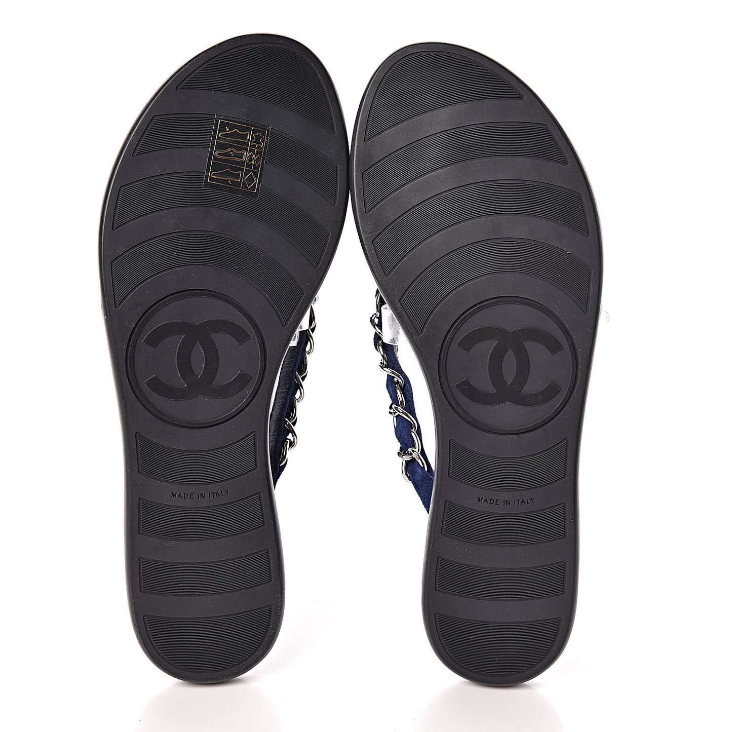 Suede Calfskin Quilted Chain Thong Sandals 36.5 Navy Blue