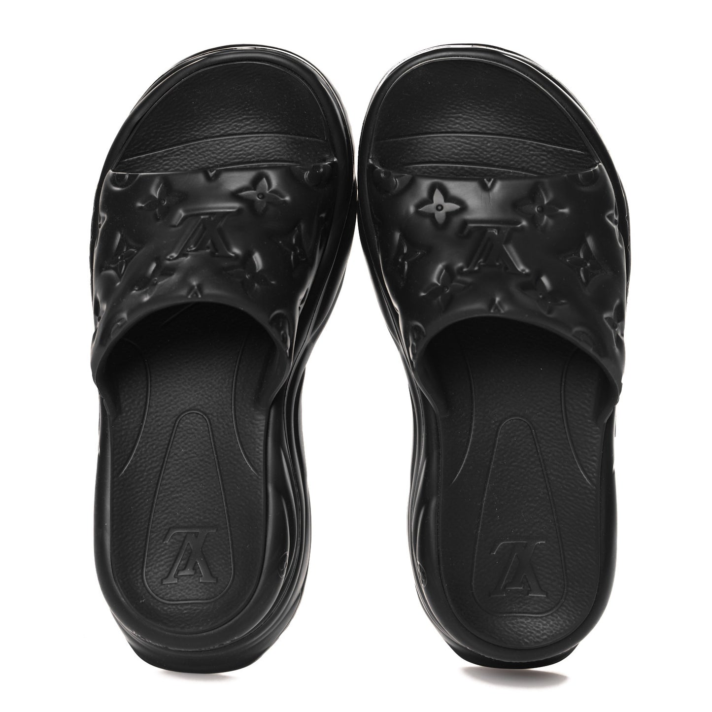 Rubber Embossed Monogram Pool 55 Flat Comfort Mule 37 Black