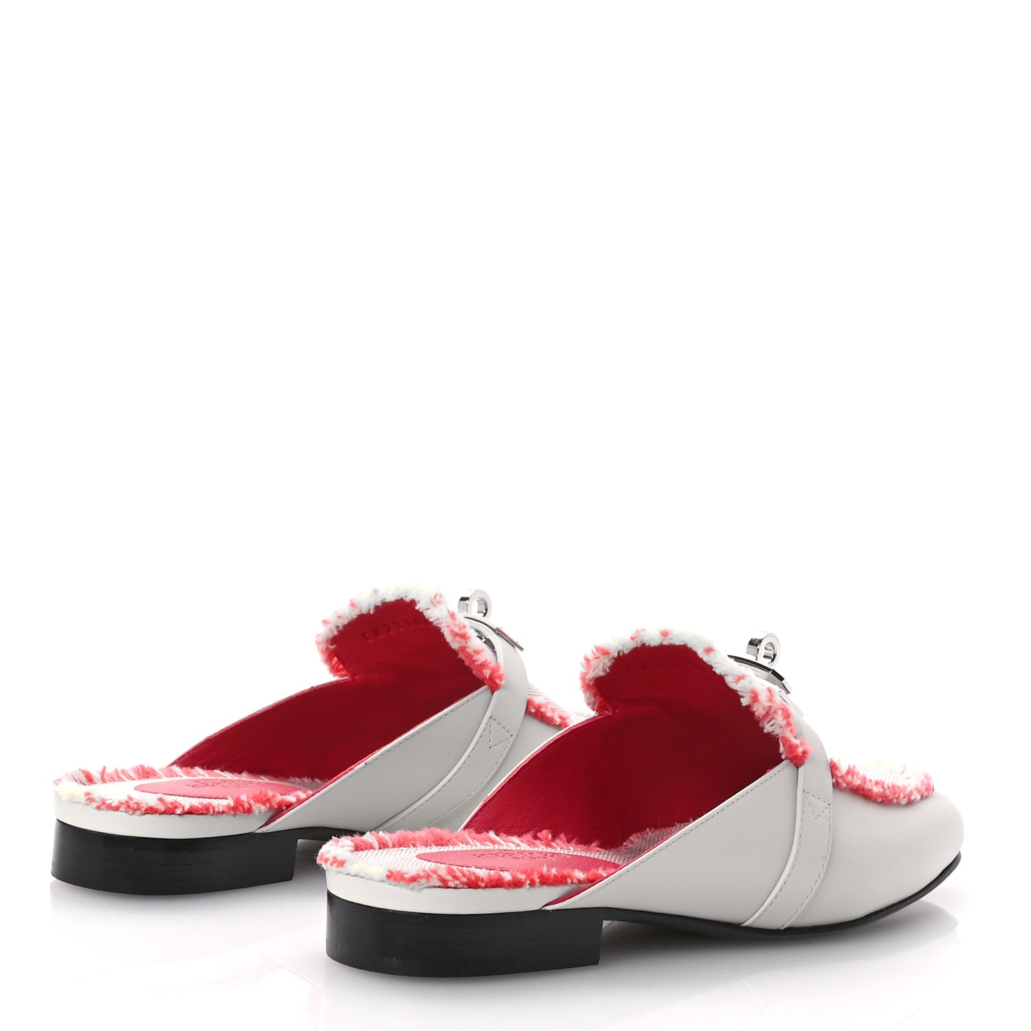Hermes Calfskin Fringed H Canvas Oz Mules 35 Beige Glaise Framboise 4 of 9