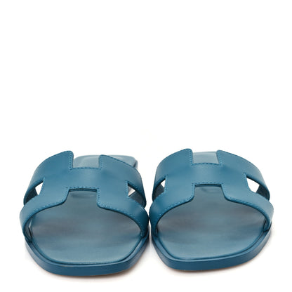 Hermes Calfskin Oran Sandals 35 Bleu Emeraude 3 of 10