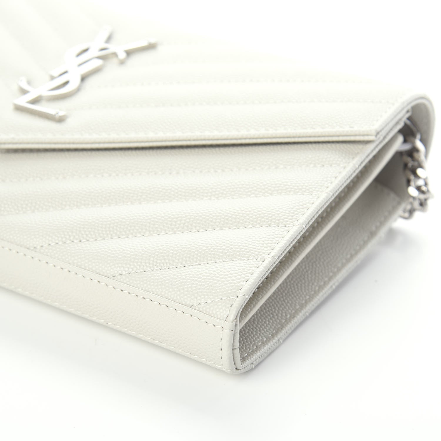 Saint Laurent Grain De Poudre Matelasse Chevron Monogram Chain Wallet Icy White 8 of 8
