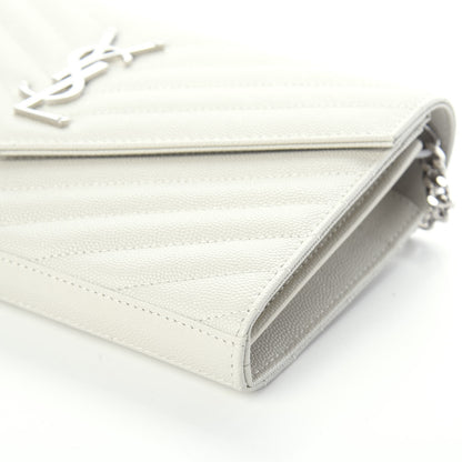 Saint Laurent Grain De Poudre Matelasse Chevron Monogram Chain Wallet Icy White 8 of 8