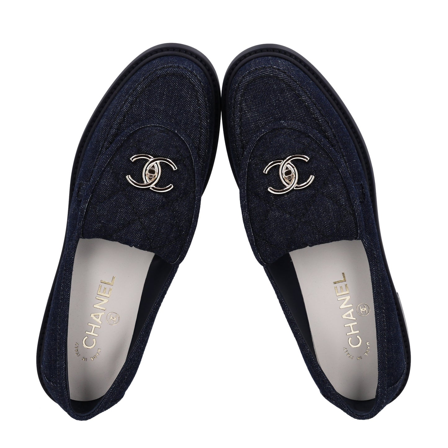 Denim CC Turnlock Loafers 39.5 Dark Blue