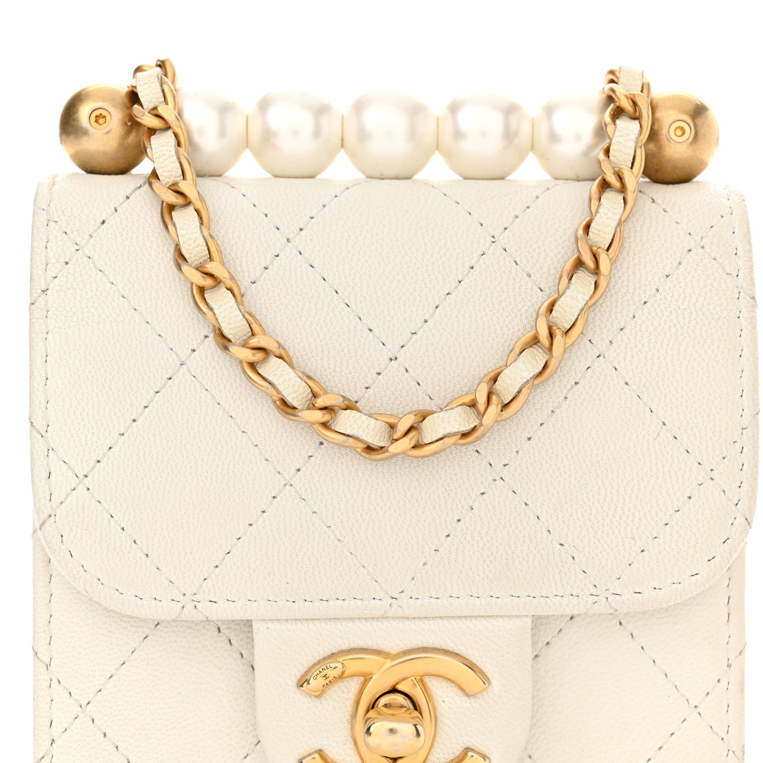 Chanel Goatskin Chic Pearls Clutch On Chain White 8 of 13