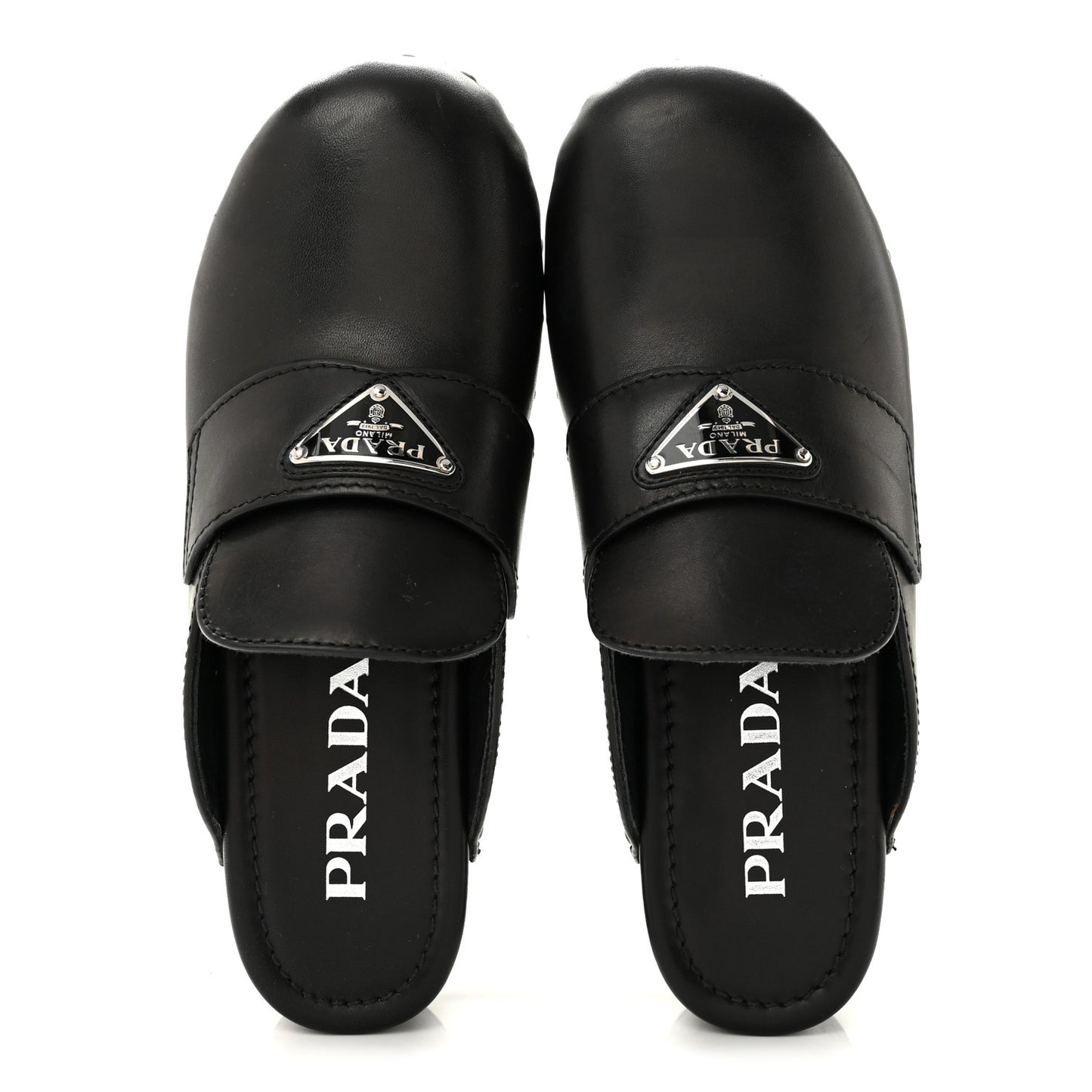 Natural Calfskin Metal Triangle Logo 45mm Clogs 36 Black