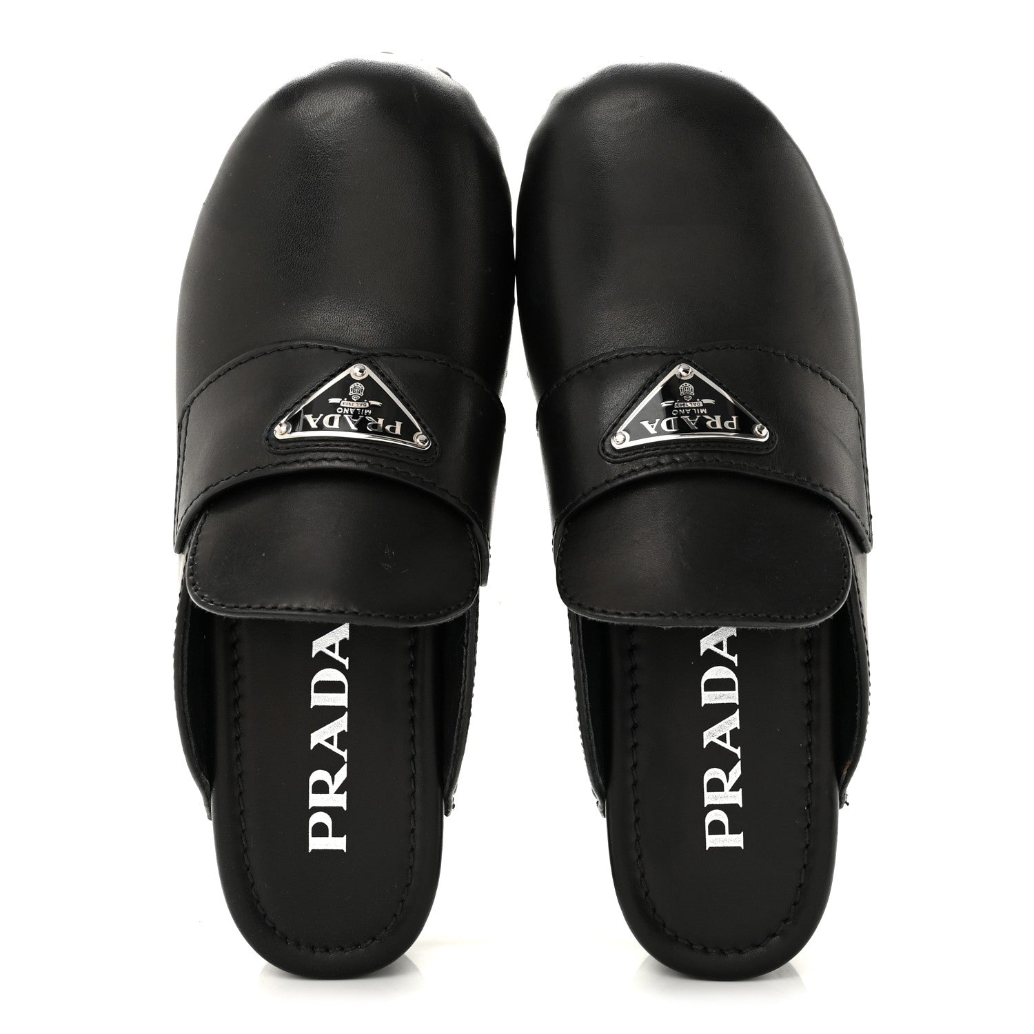 Prada Natural Calfskin Metal Triangle Logo 45mm Clogs 36 Black 2 of 9
