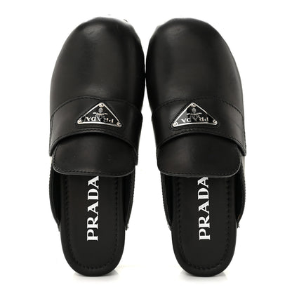 Prada Natural Calfskin Metal Triangle Logo 45mm Clogs 36 Black 2 of 9