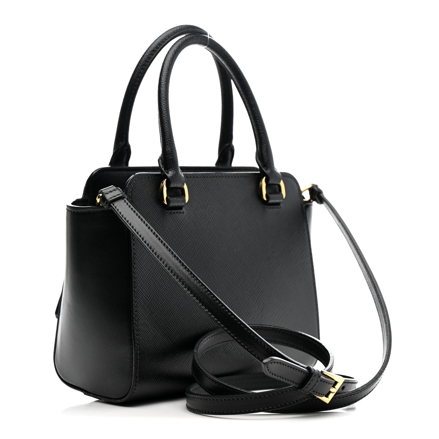 Prada Saffiano Soft Calfskin Mini Zippered Crossbody Tote Black 3 of 16