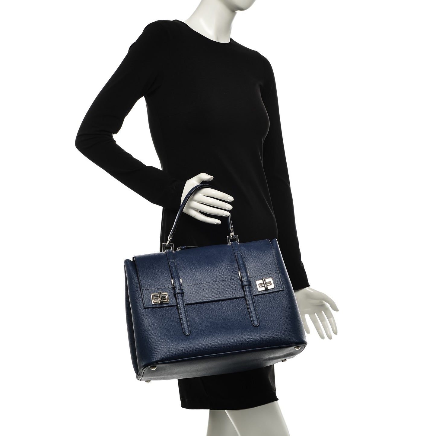 Saffiano Cuir Convertible Top Handle Tote Bleuette