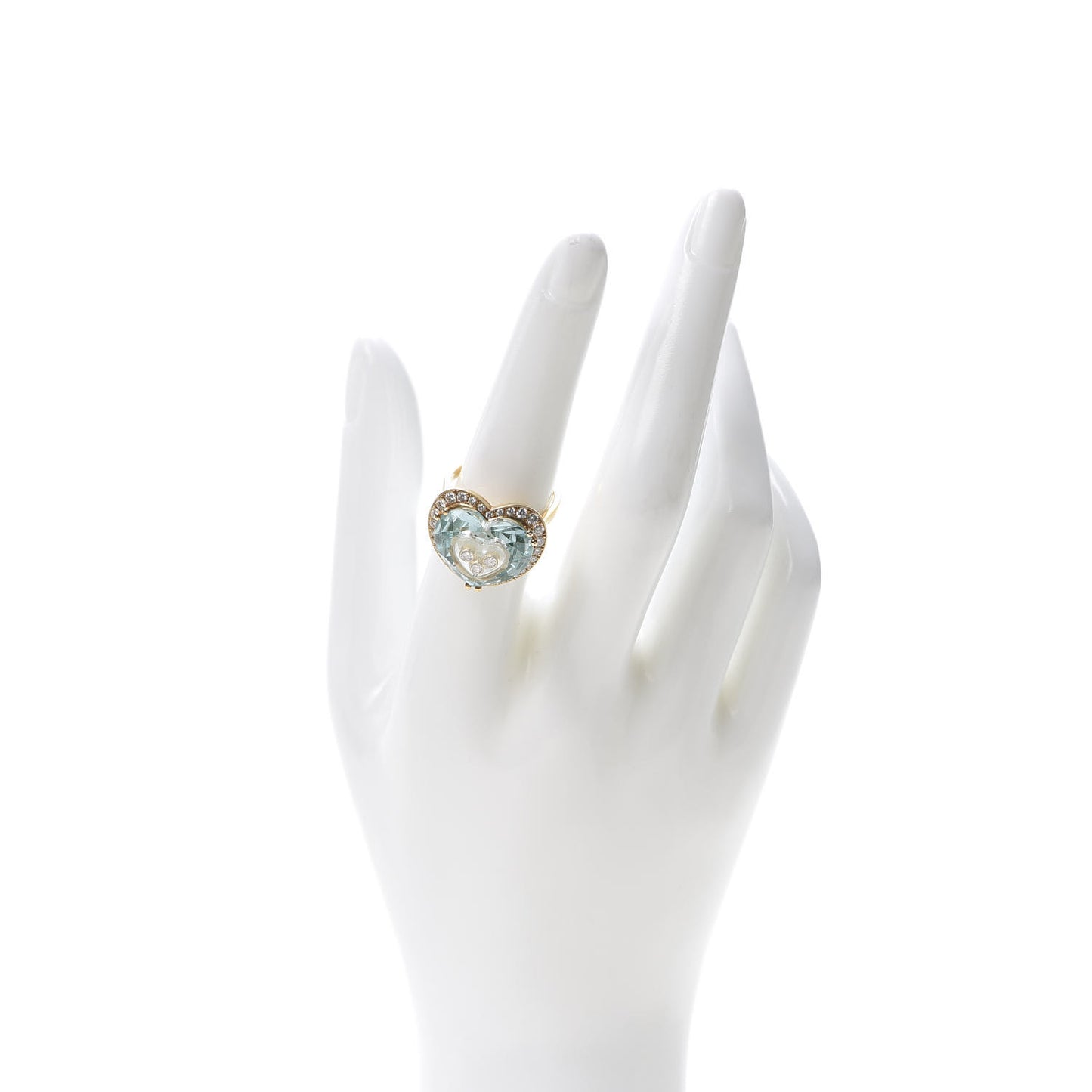 18K Yellow Gold Diamond Crystal So Happy Heart Ring Green 54 7