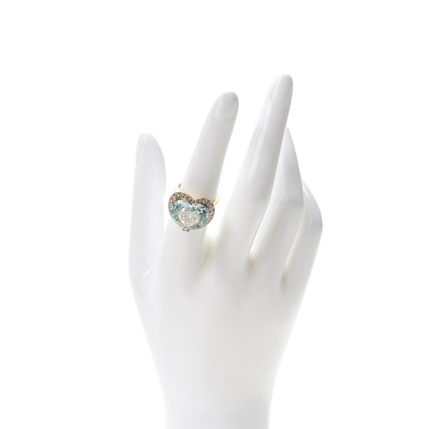 Chopard 18K Yellow Gold Diamond Crystal So Happy Heart Ring Green 54 7 2 of 5