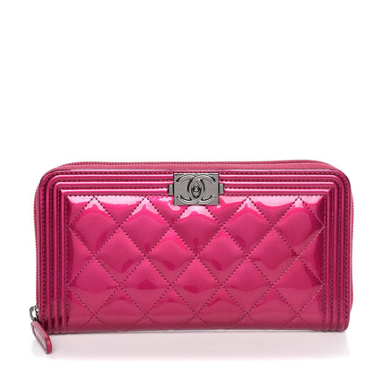 Chanel Metallic Patent Calfskin Quilted Boy L-Gusset Zip Wallet Pink 1 of 9