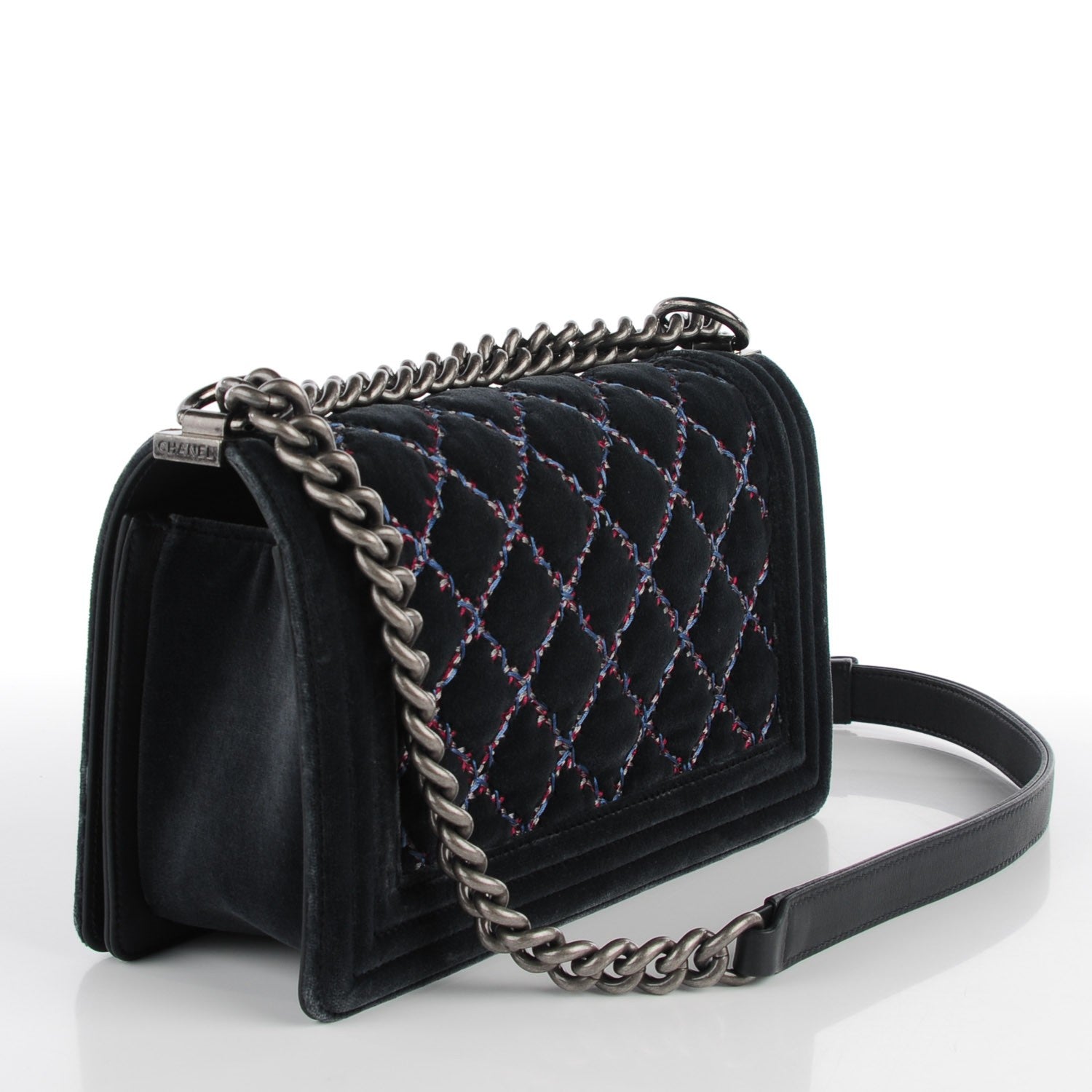 Chanel Velvet Tweed Quilted Medium Boy Flap Dark Grey 3 of 8