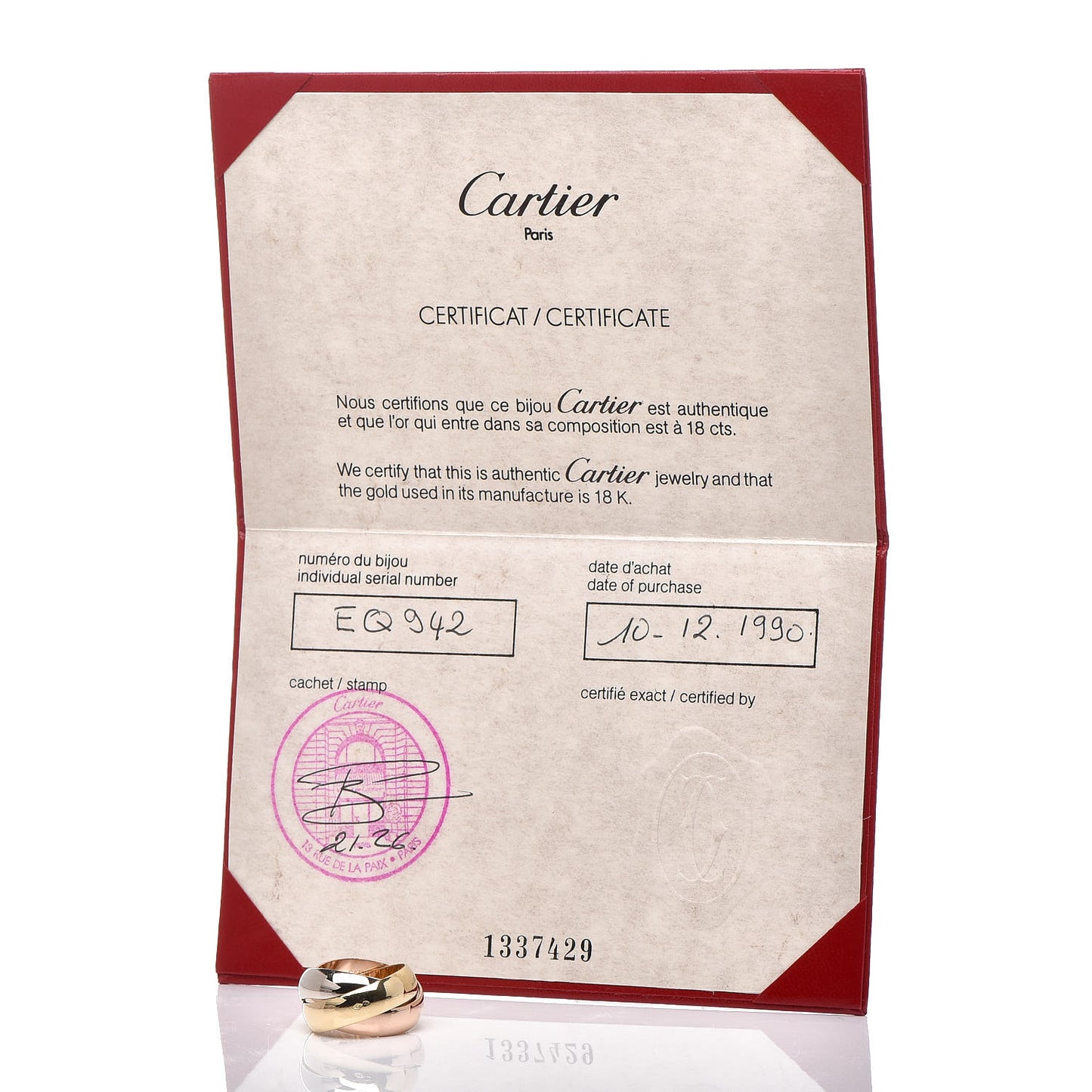 18K Pink Yellow White Gold Large Trinity Ring 49 4.75