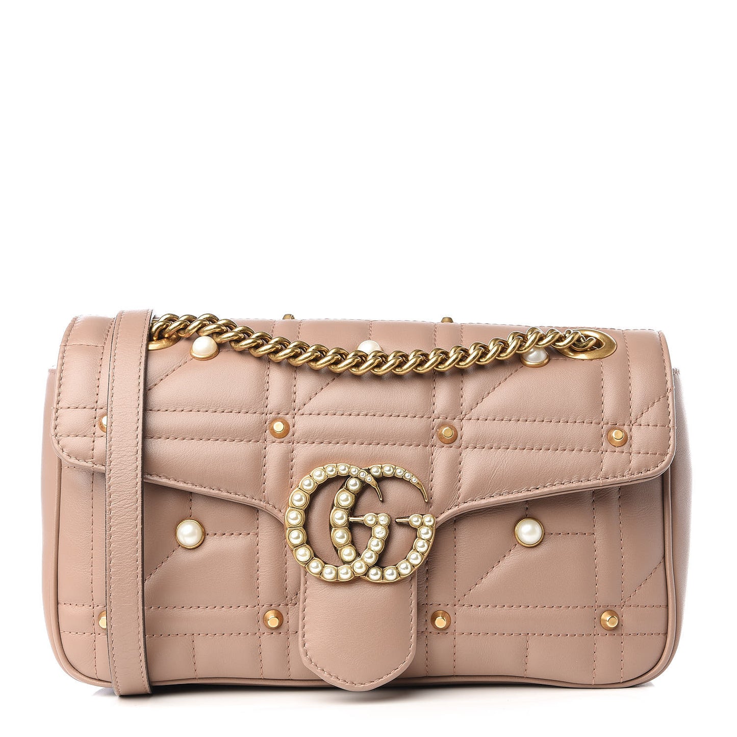 Calfskin Matelasse Studded Mini Pearly GG Marmont Shoulder Bag Porcelain Rose